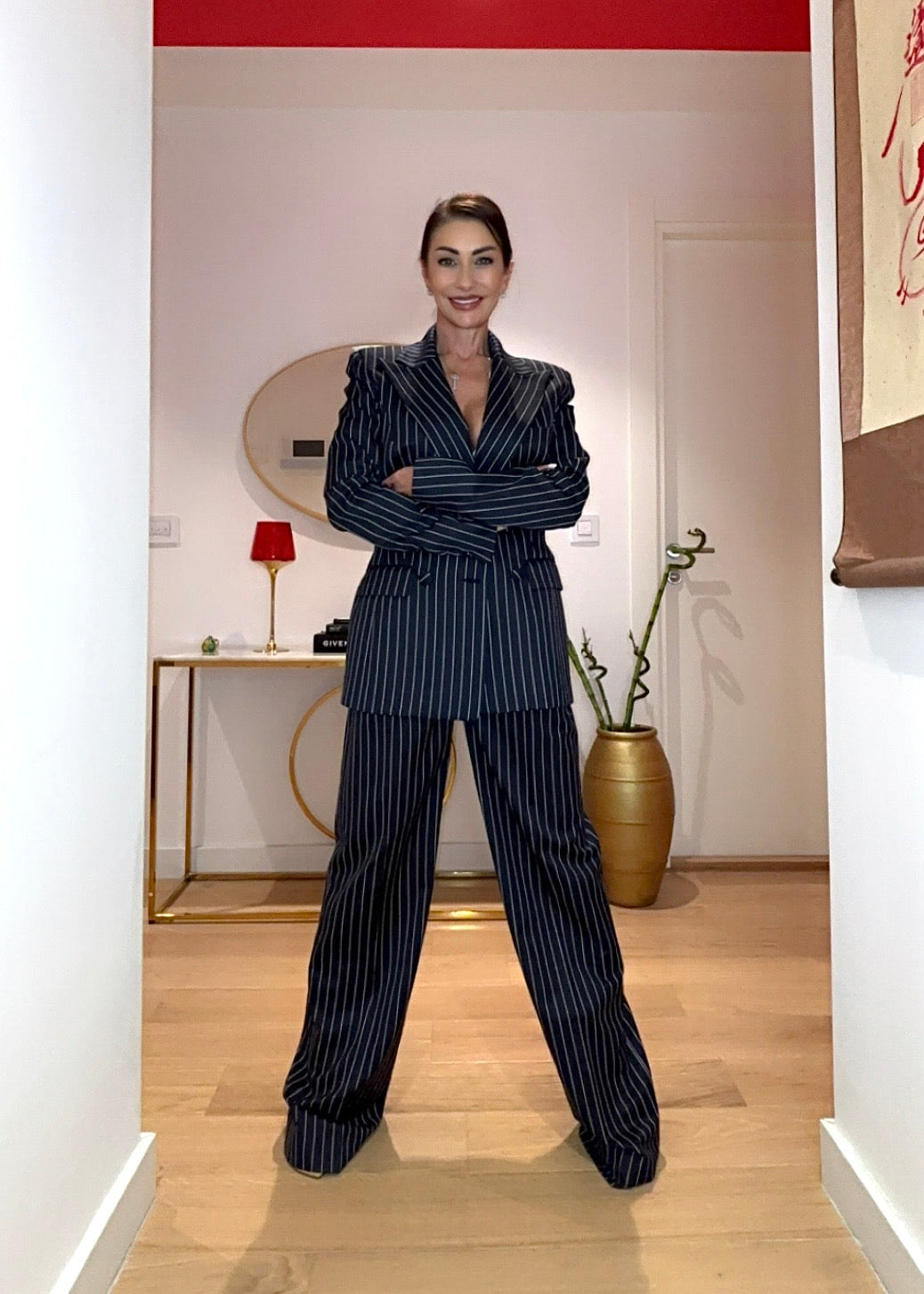 Monaco signature stripe suit – black