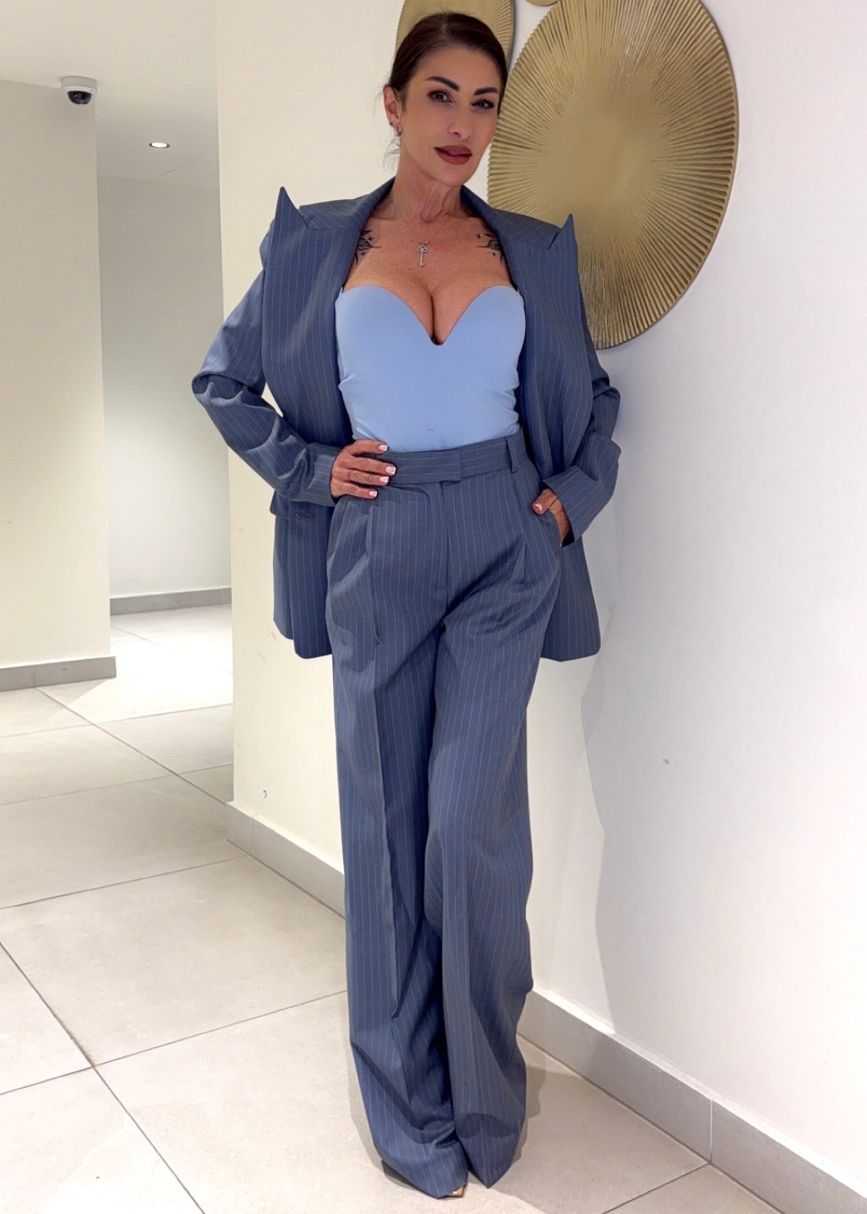 Monaco signature stripe suit – Sky Blue