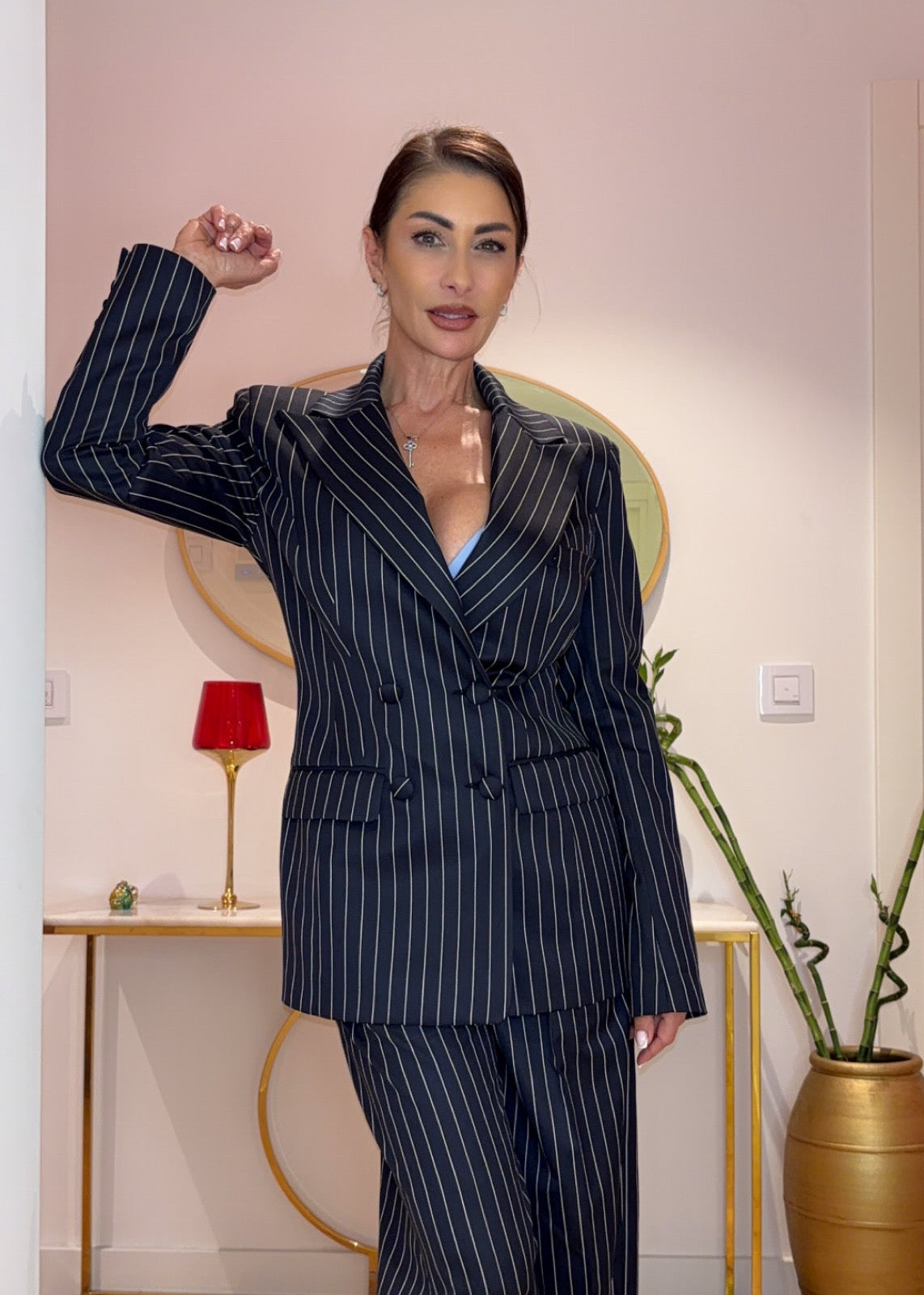 Monaco signature stripe suit – black