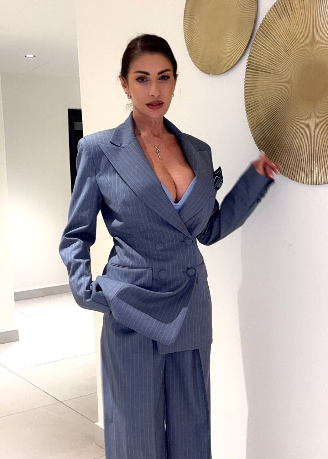 Monaco signature stripe suit – Sky Blue