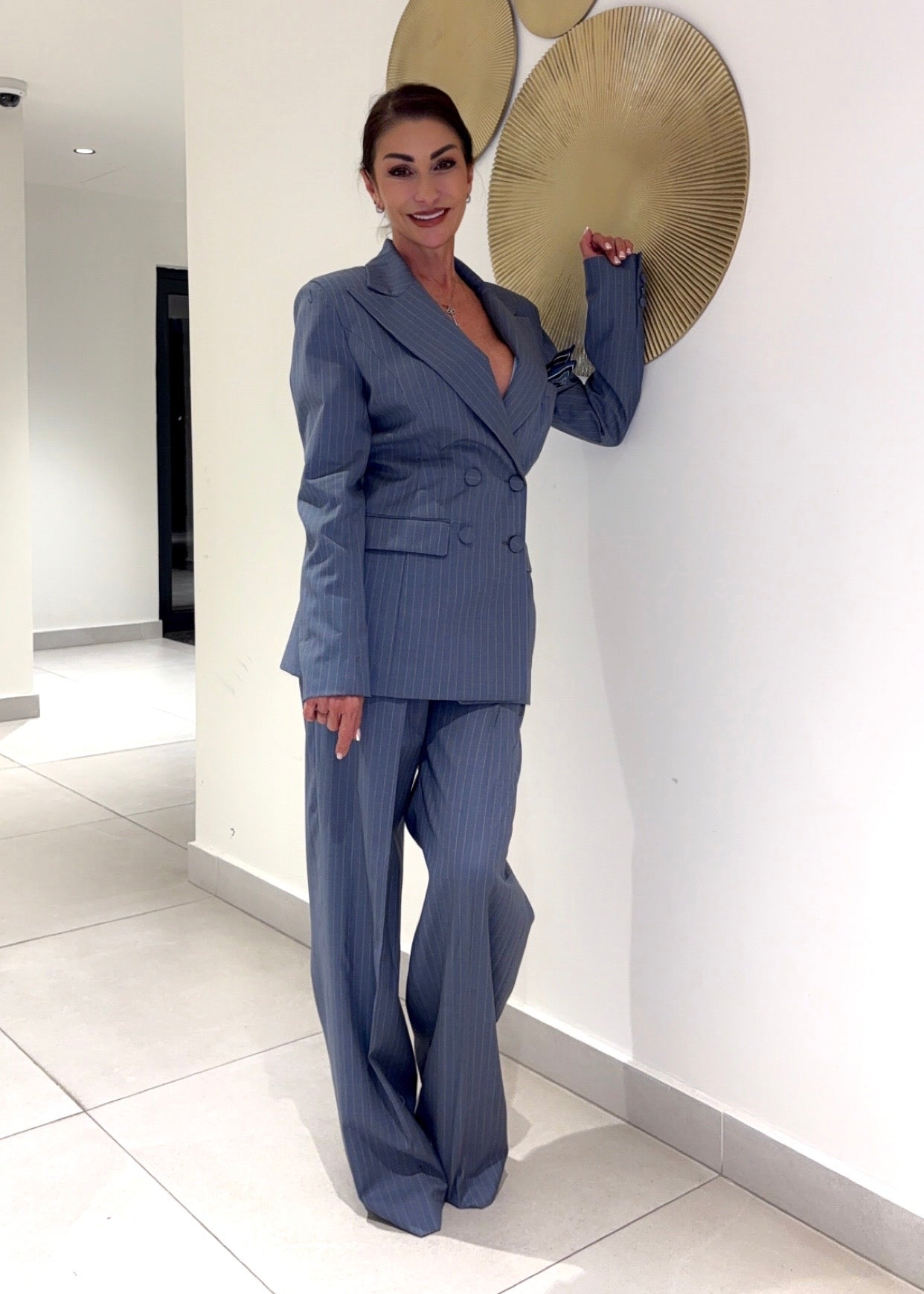 Monaco signature stripe suit – Sky Blue